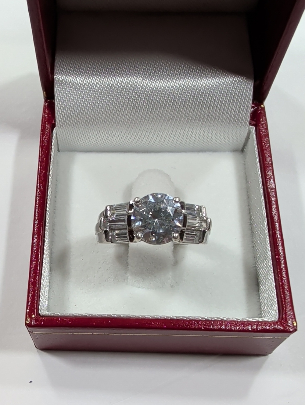 Classic Silver Round-Cut CZ Ring with Baguette Accents - Silver